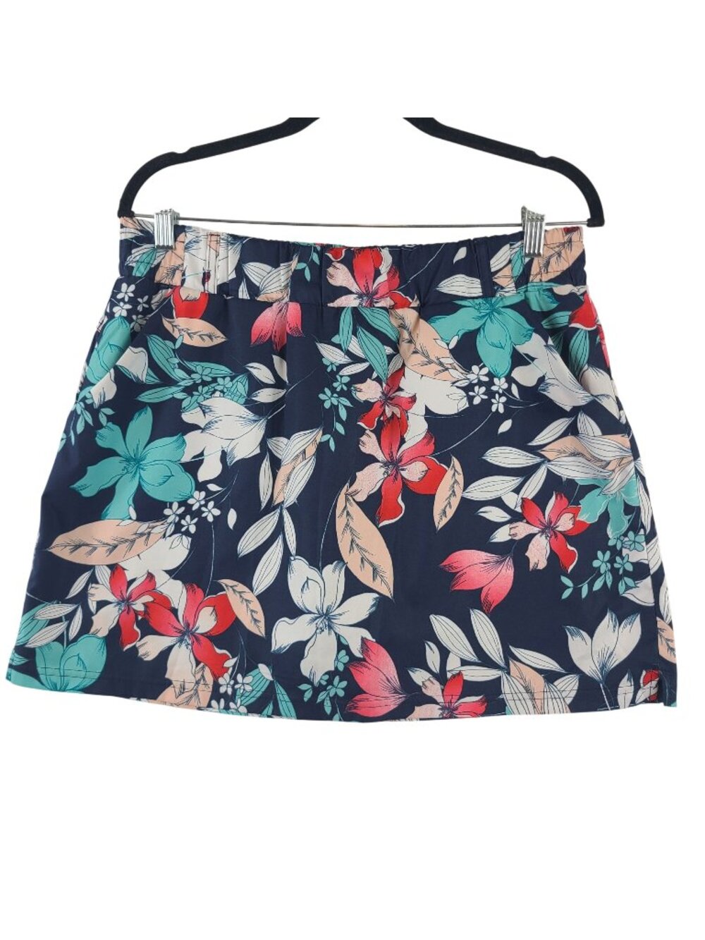 St. Johns Bay Petite Skort Sz PL Navy Floral Pull-On Lined Lightweight
